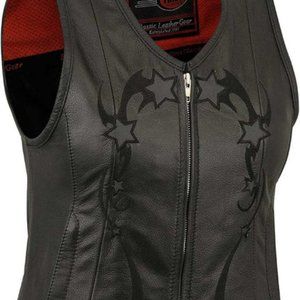 First Manufacturing Women's Black ‘Stardom’ Motorcycle Leather Vest  5XL